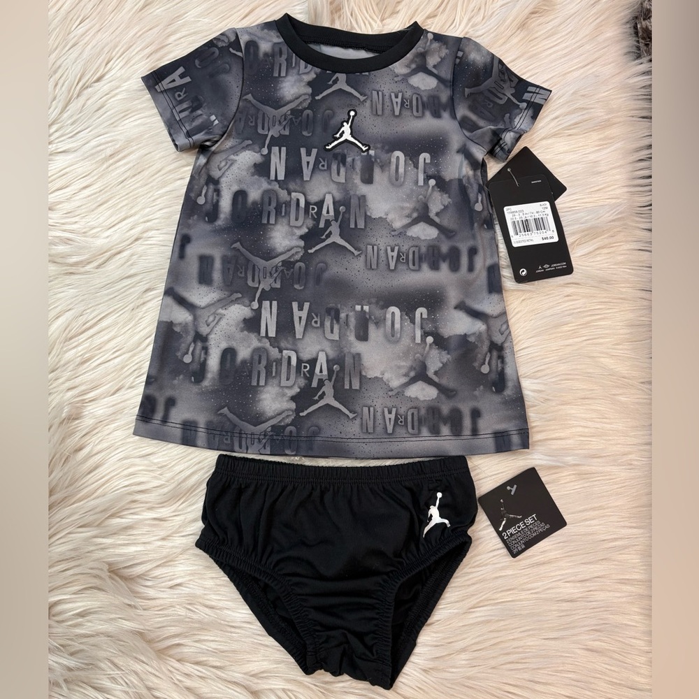 JORDAN Kids' Black and Gray Logo T-Shirt Matching Set 12M